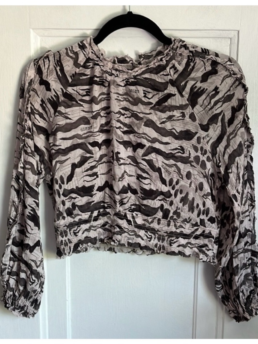 ALL SAINTS Thallo Oniyuri Ruffle Smocked Top - Striped Patterned Blouse Sz 6